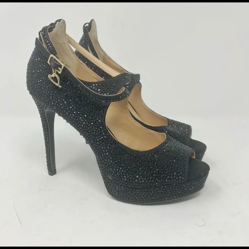 Thalia Sodi Chelsie 2F Peep Toe Black Rhinestone